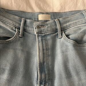 Mother light wash ankle fray jeans